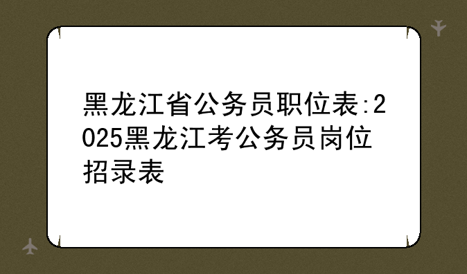黑龙江省公务员职位表:2025黑龙江考公务员岗位招录表